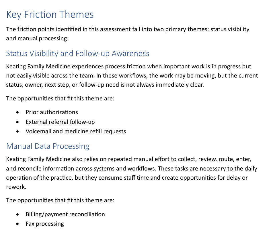 Excerpt of the Opportunity Map grouping five workflows into visibility and manual-processing themes